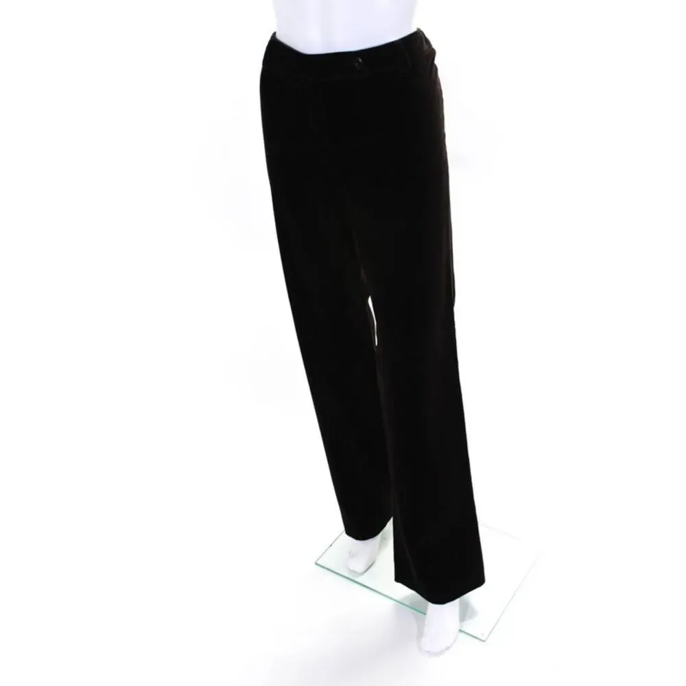 Valentino Womens Mid Rise Straight Leg Velvet Dress Pants Dark Brown Size 8_2
